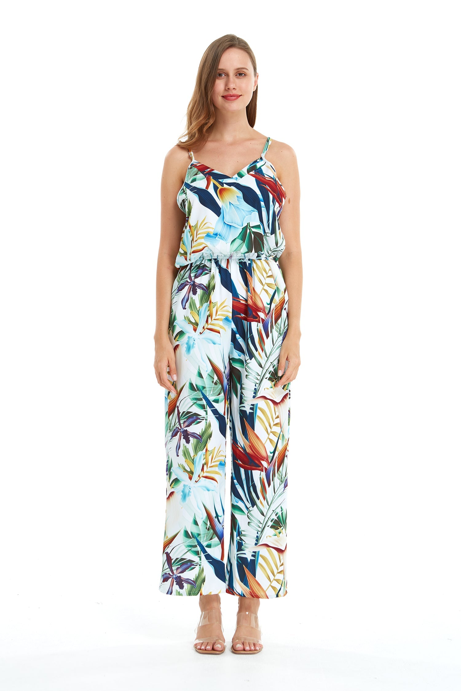 Women's Strap V with Pockets Jumpsuit in Lost in Paradise