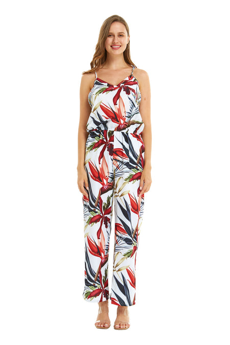 Women's Strap V with Pockets Jumpsuit in Garden at Dawn
