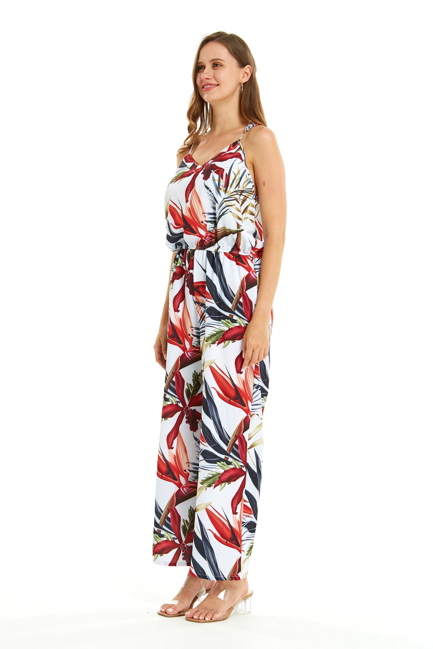Women's Strap V with Pockets Jumpsuit in Garden at Dawn