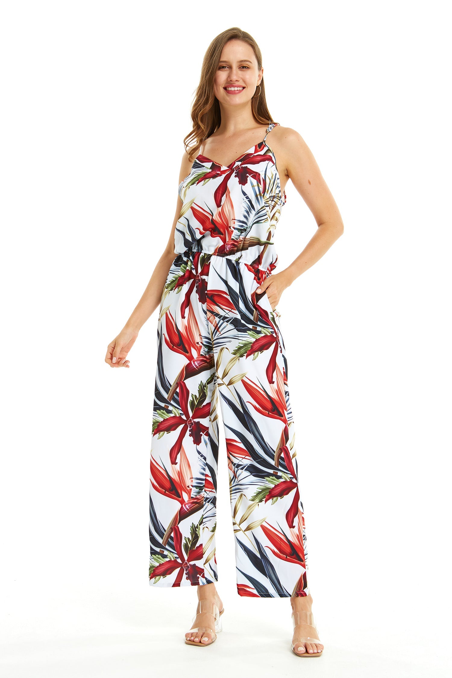 Women's Strap V with Pockets Jumpsuit in Garden at Dawn