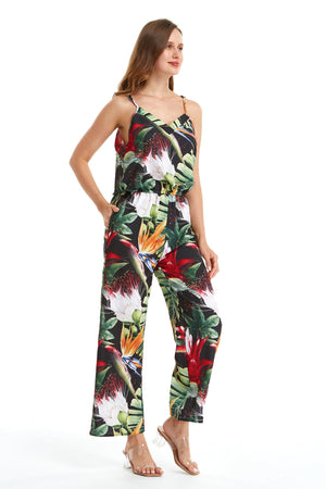 Women's Strap V with Pockets Jumpsuit in Tropical Twilight