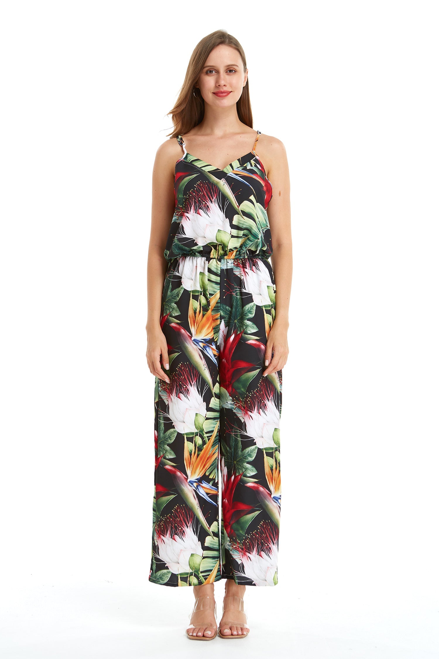 Women's Strap V with Pockets Jumpsuit in Tropical Twilight