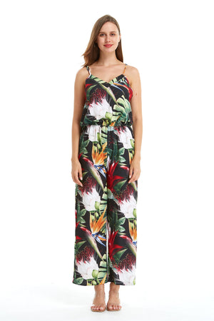 Women's Strap V with Pockets Jumpsuit in Tropical Twilight