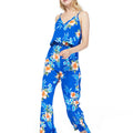 Women's Strap V with Pockets Jumpsuit  in Hibiscus Blue