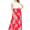 Women's High Slit Wide Leg Palazzo Pants in Hibiscus Red