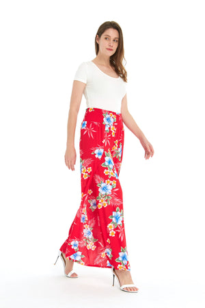 Women's High Slit Wide Leg Palazzo Pants in Hibiscus Red