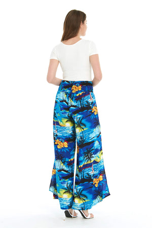 Women's High Slit Wide Leg Palazzo Pants in Sunset Blue
