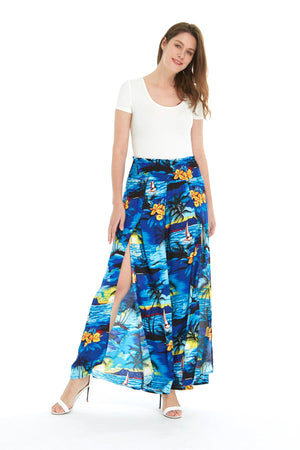Women's High Slit Wide Leg Palazzo Pants in Sunset Blue