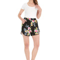 Women's Shorts with Elastic Band in Hibiscus Black