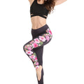 Women's Matching Tights in Pink Hibiscus Vine Black