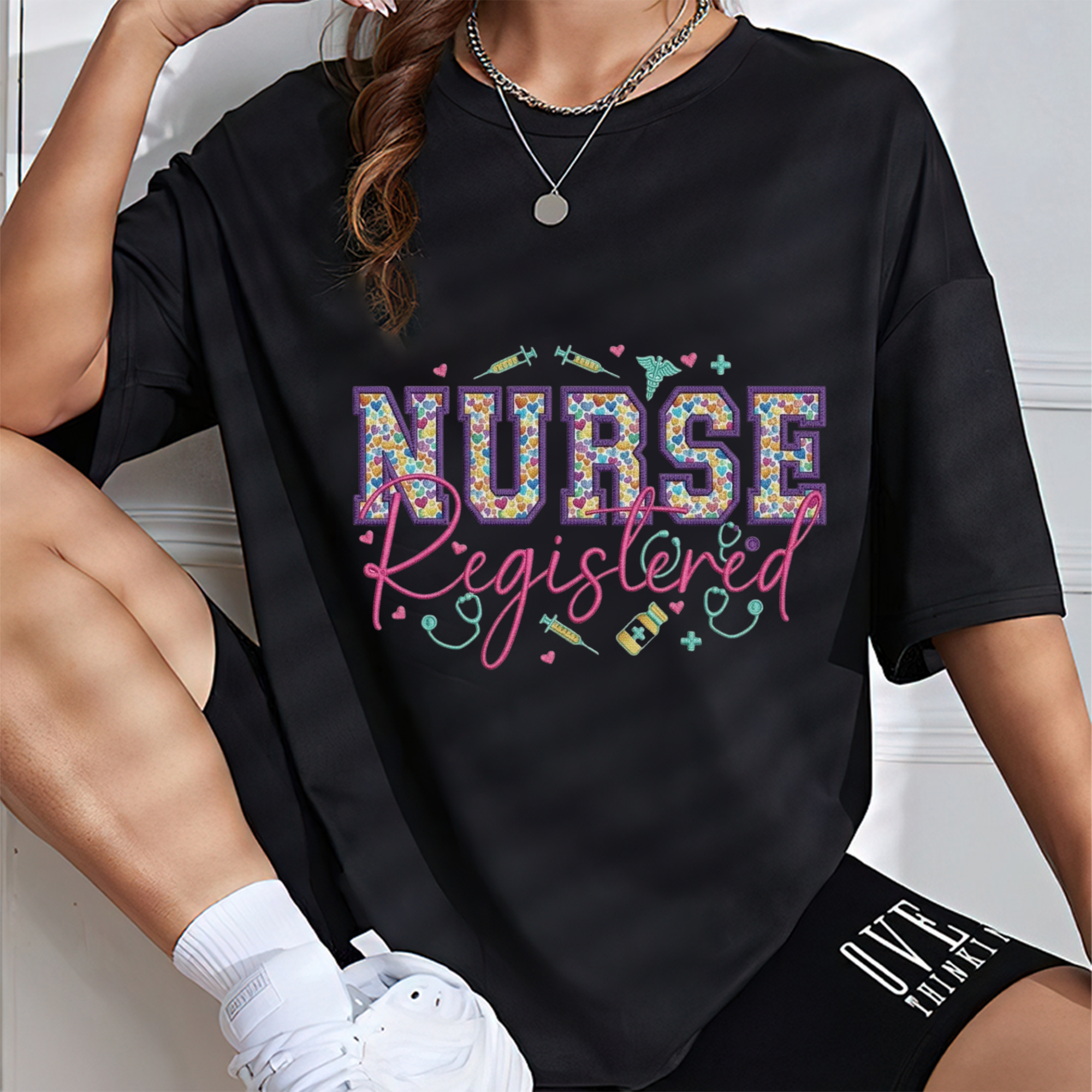 Registered Nurse Applique Embroidery T-Shirt