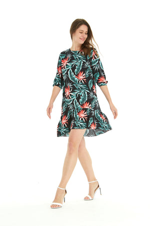 Women's 3/4 Sleeve Dress in Blooming Lily Black