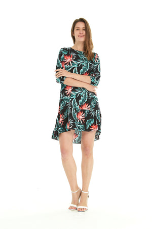 Women's 3/4 Sleeve Dress in Blooming Lily Black