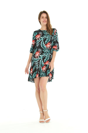 Women's 3/4 Sleeve Dress in Blooming Lily Black