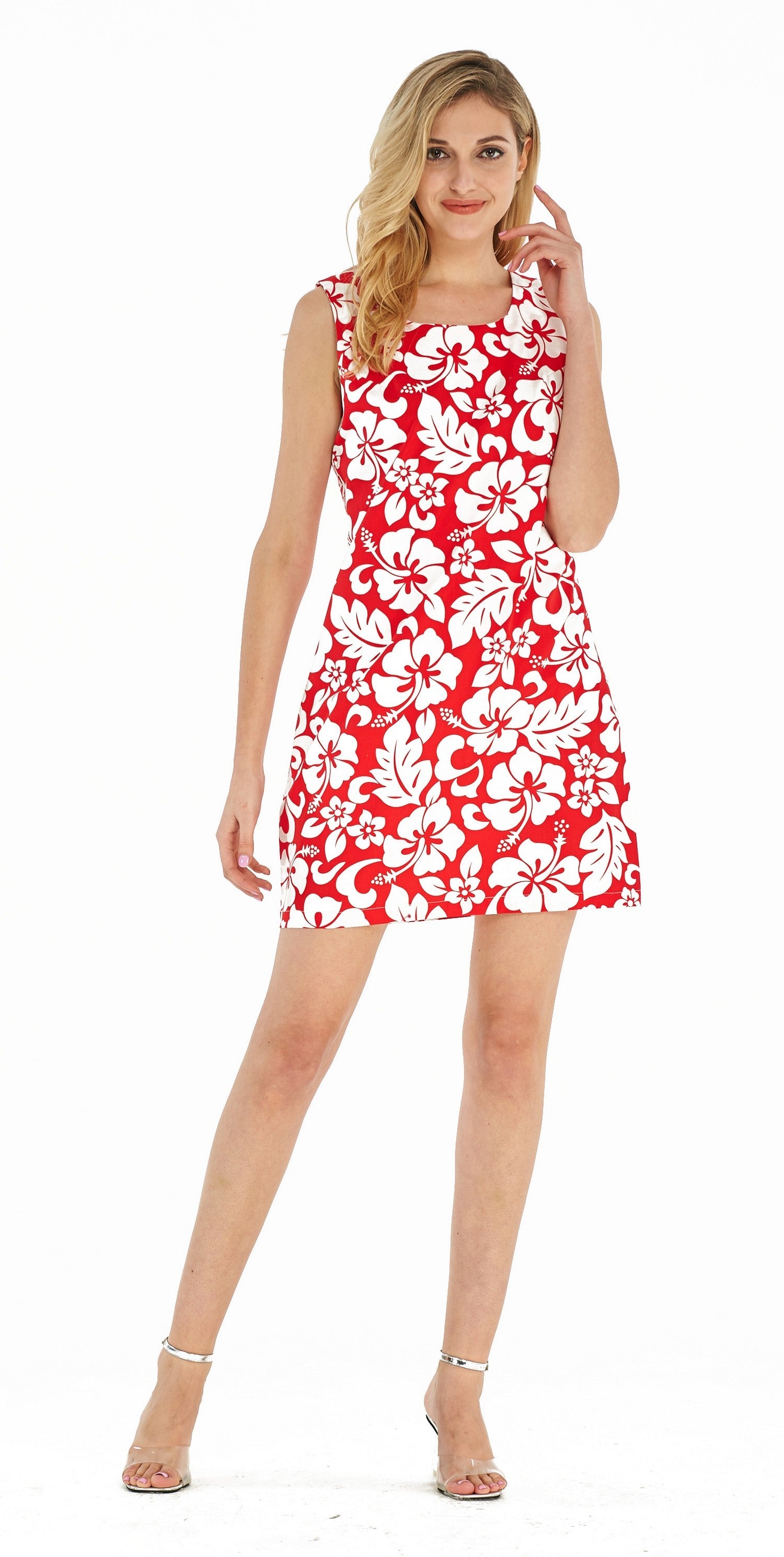 Women's Tank Fitted Dress in Vintage Hibiscus Red