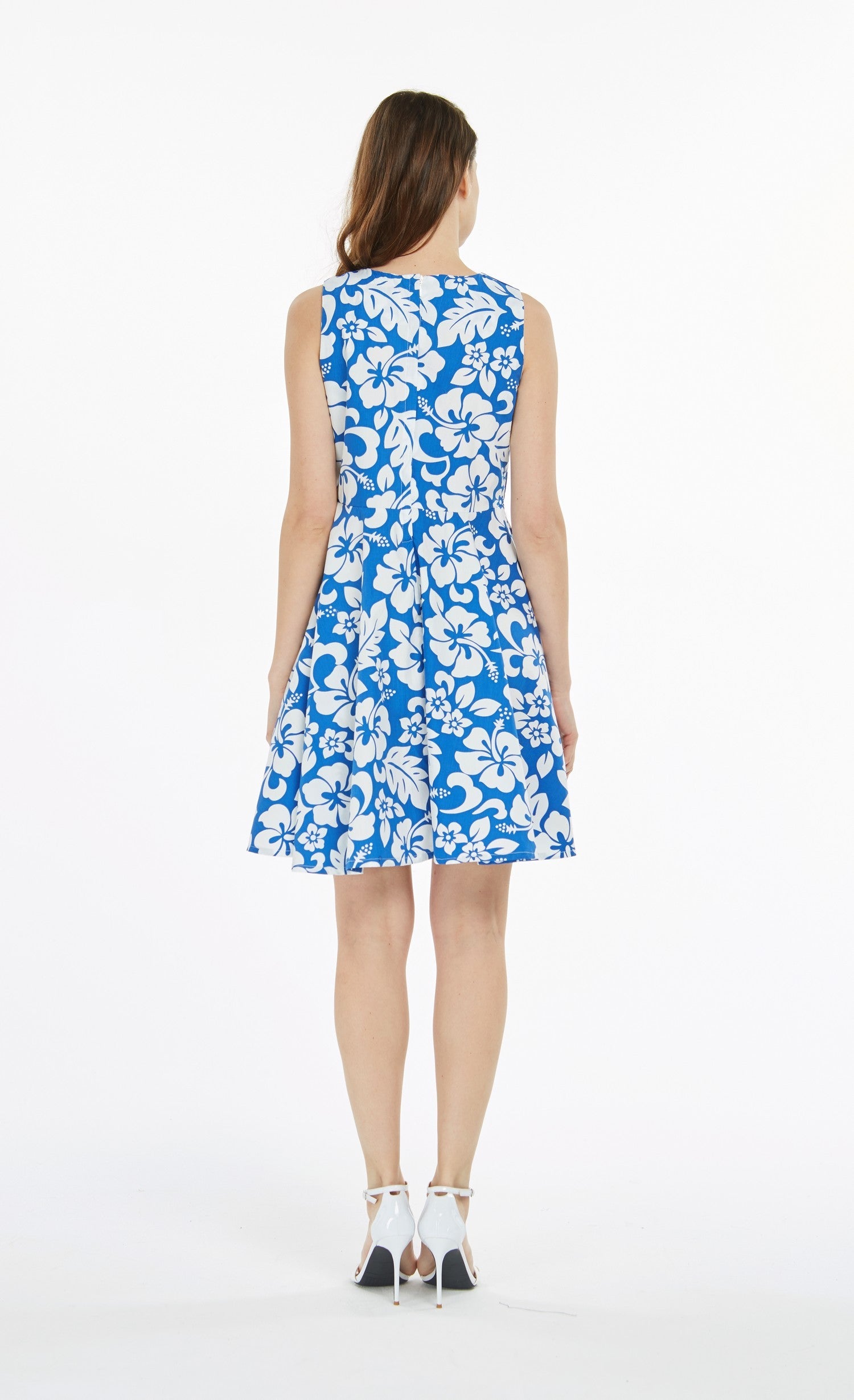 Women's Vintage Fit and Flare Dress in Vintage Hibiscus Blue