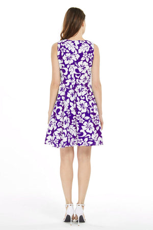 Women's Vintage Fit and Flare Dress in Vintage Hibiscus Purple