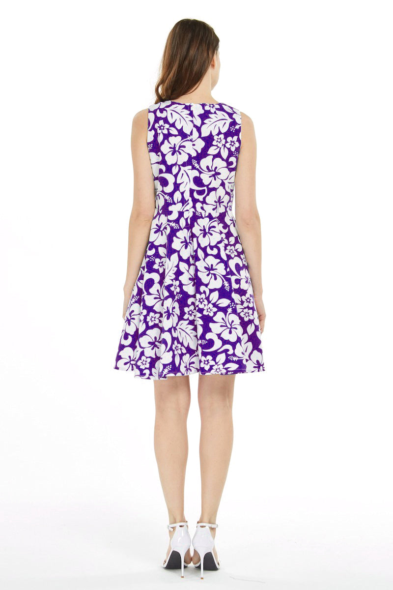 Women's Vintage Fit and Flare Dress in Vintage Hibiscus Purple