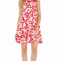 Women's Vintage Fit and Flare Dress in Vintage Hibiscus Red