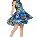 Women's Vintage Fit and Flare Dress in Dolphin Sunset Blue