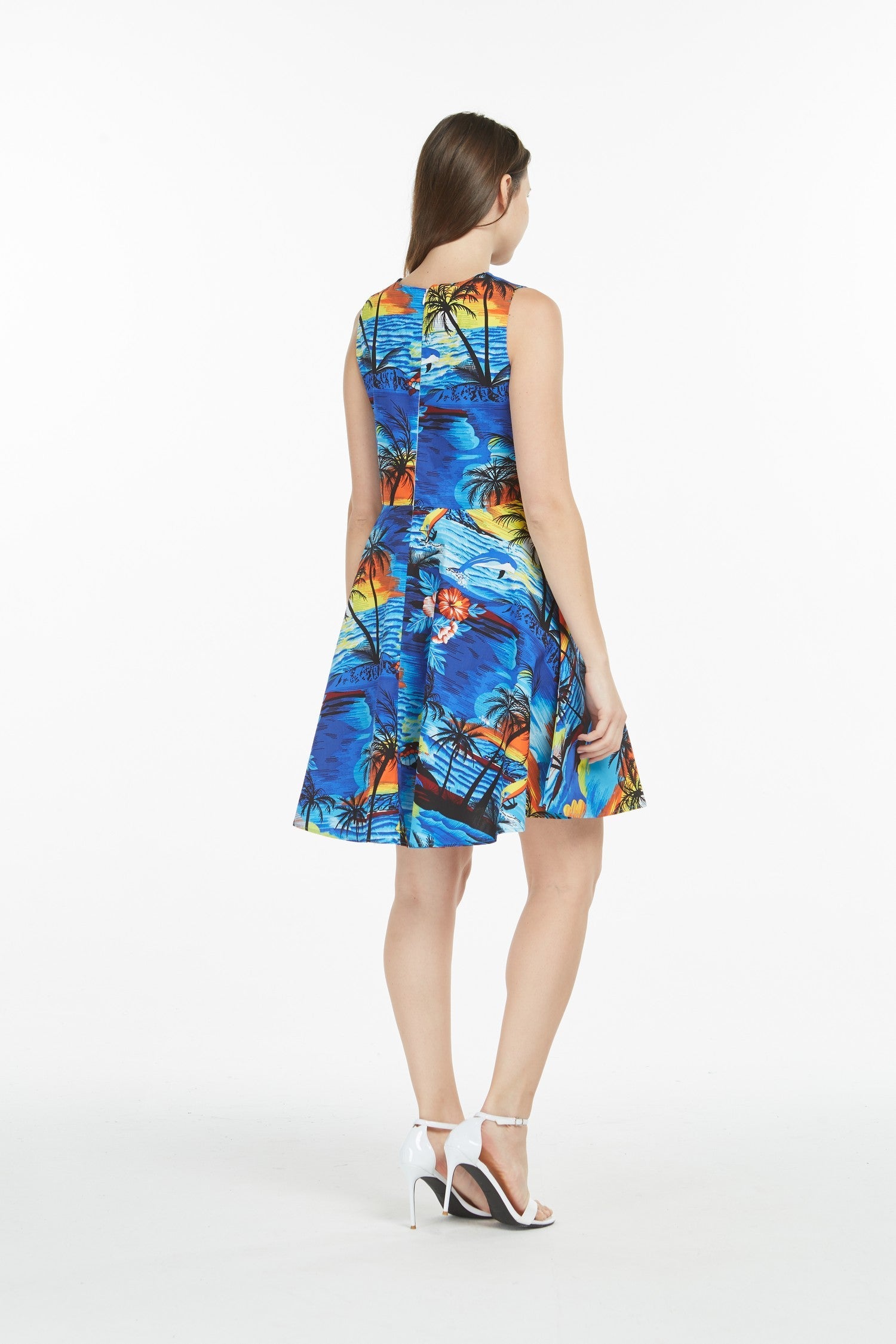 Women's Vintage Fit and Flare Dress in Dolphin Sunset Blue