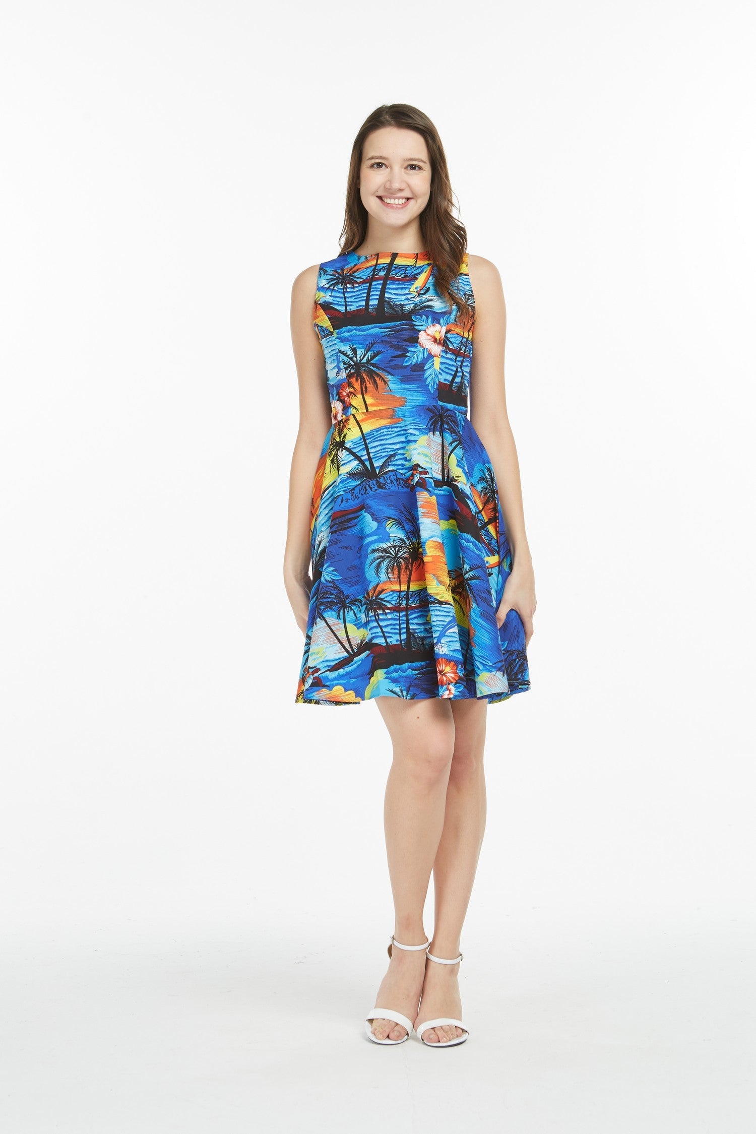 Women's Vintage Fit and Flare Dress in Dolphin Sunset Blue