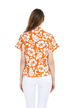 Women's Lady Aloha Shirt in Vintage Hibiscus Orange