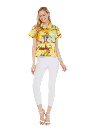 Women's Lady Aloha Shirt in Dolphin Sunset Yellow