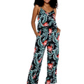 Women's Strap V with Pockets Jumpsuit in Blooming Lily Black