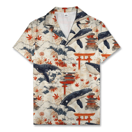 Japanese Whale Torii Pagoda Hawaiian Shirt