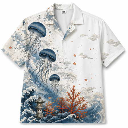 Japanese Jellyfish Ocean Wave Hawaiian Shirt