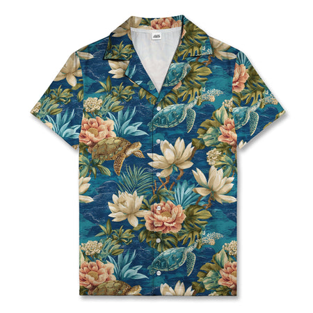 Tropical Sea Turtle Floral Hawaiian Shirt