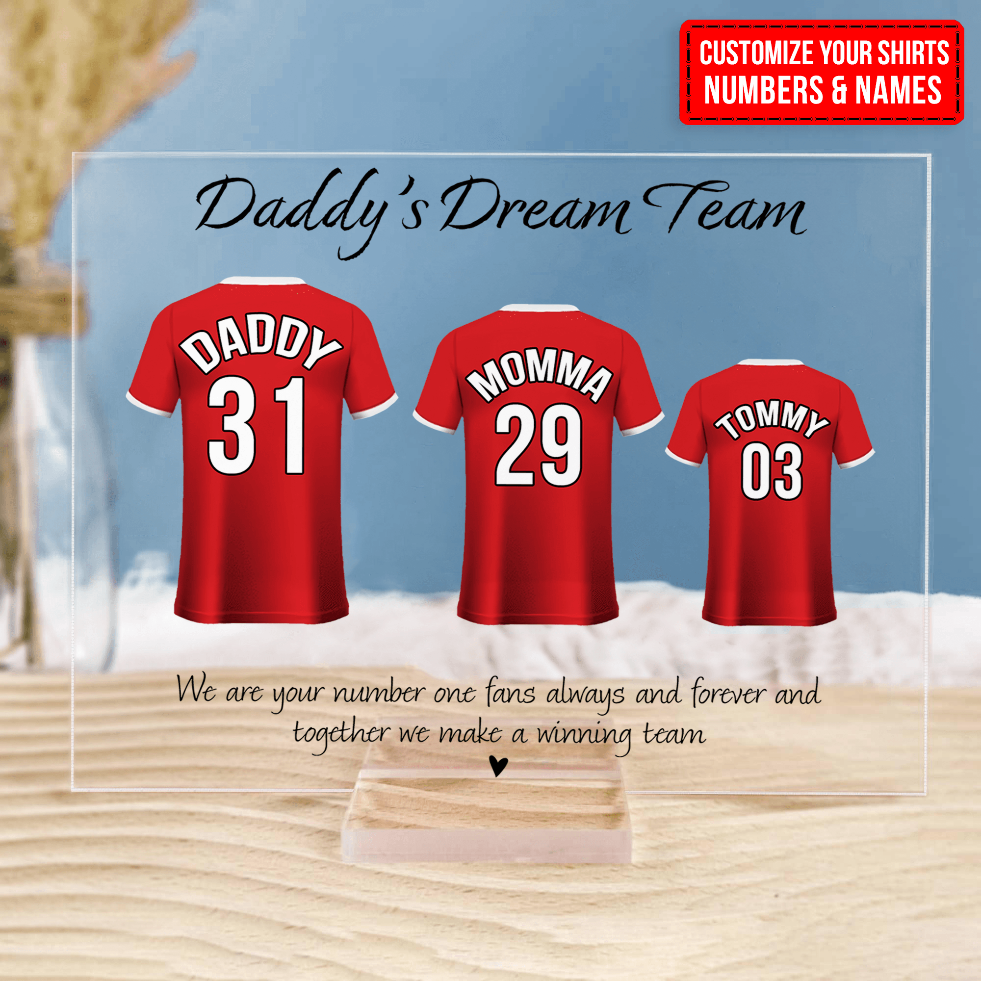 Daddy's Dream Team Football Team - Fathers Day - Personalized Custom Horizontal Acrylic Plaque - Birthday, Loving, Funny Gift for Family, Grandfather/Dad/Father, Husband, Grandparent