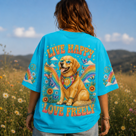 Live Happy Love Freely Golden Retriever All Over Print T-Shirt