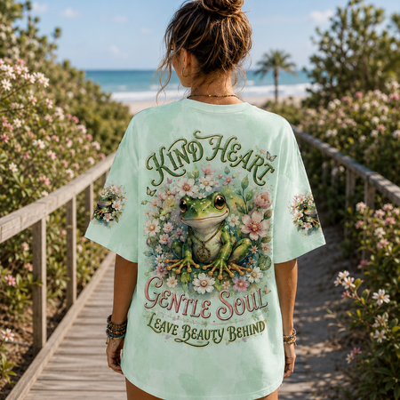 Kind Heart Gentle Soul Frog Floral All Over Print T-Shirt