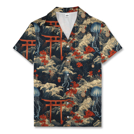 Japanese Torii Jellyfish Hawaiian Shirt Ocean Waves Aloha Shirt