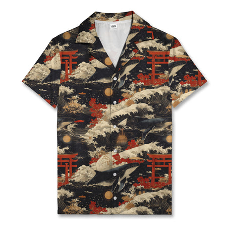 Japanese Whale Torii Hawaiian Shirt Ocean Waves Aloha Shirt