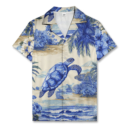 Blue Sea Turtle Hawaiian Shirt Tropical Beach Aloha Shirt