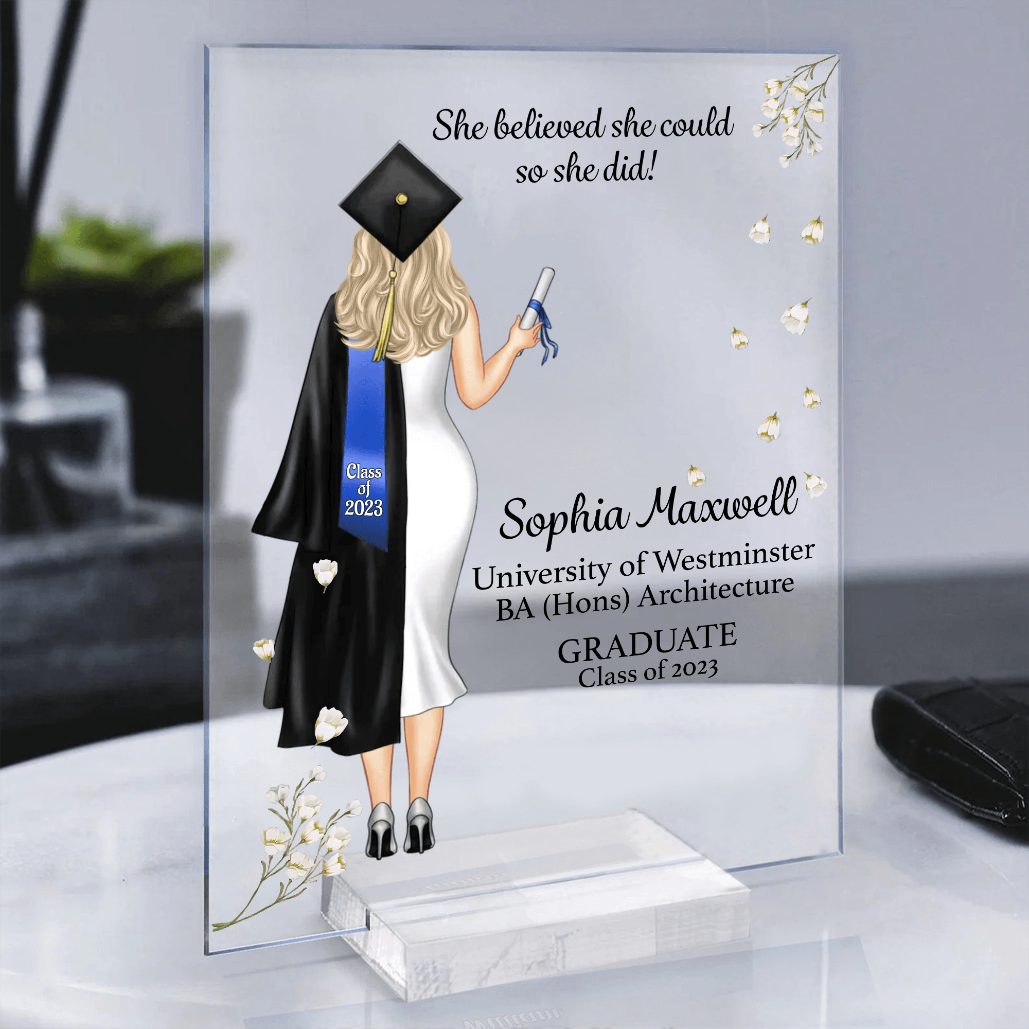 Graduation Gifts, Presents & Ideas For Her, Grad Ceremony, Commencement, Convocation, College & uni University, Personalized Custom Acrylic Plaque
