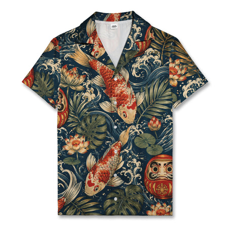 Japanese Koi Daruma Hawaiian Shirt Ocean Waves Aloha Shirt