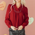 Alma Contrasted Trim Textured Blouse