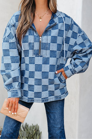 Taracella Checkerboard Zipped Kangaroo Hoodie