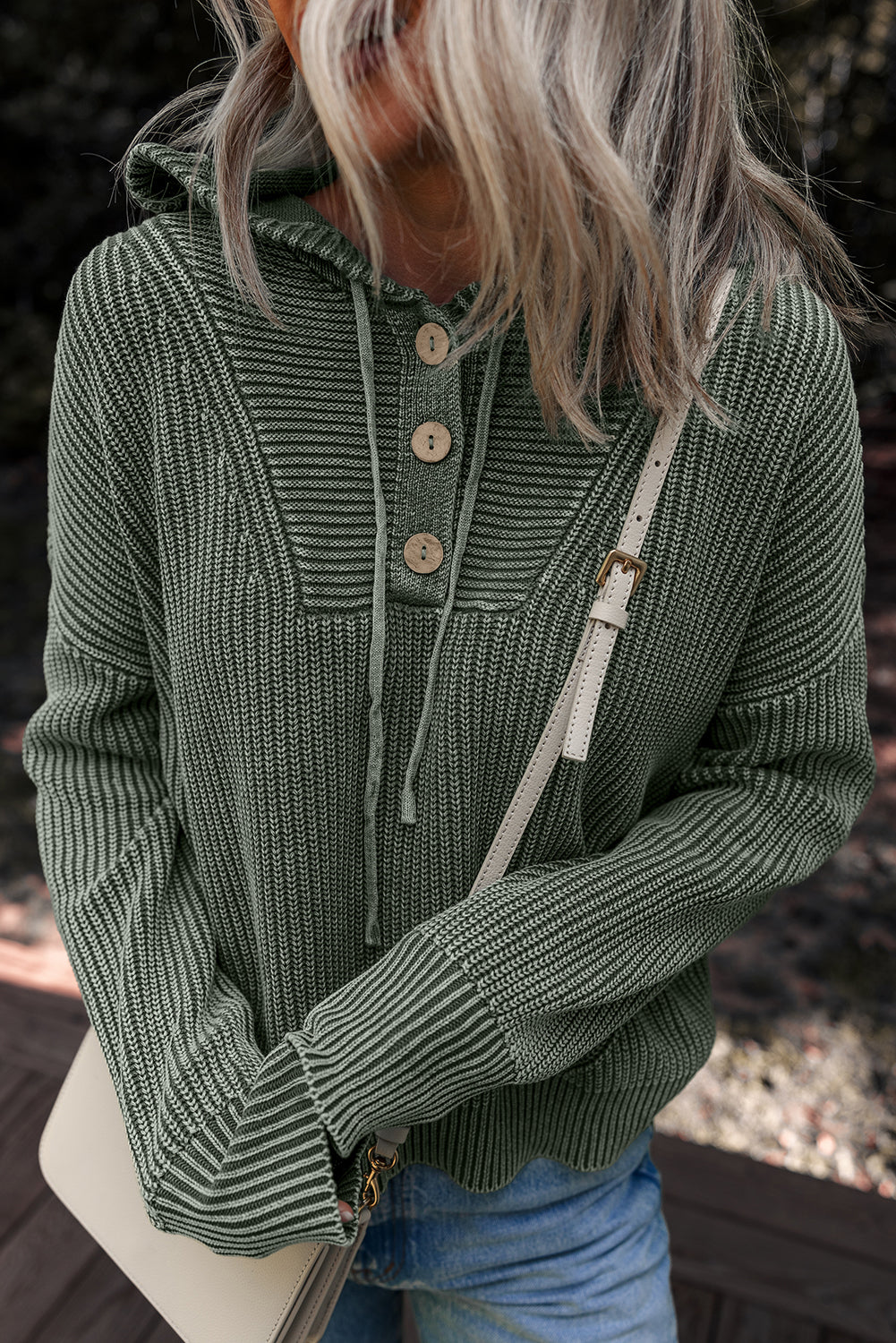 Sofioya Knit Drawstring Hooded Sweater