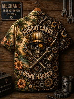 Hard Hat Skull Hawaiian Shirt Back Flat Lay