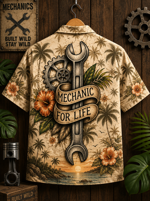 Mechanic Wrench Hawaiian Shirt Back Flat Lay