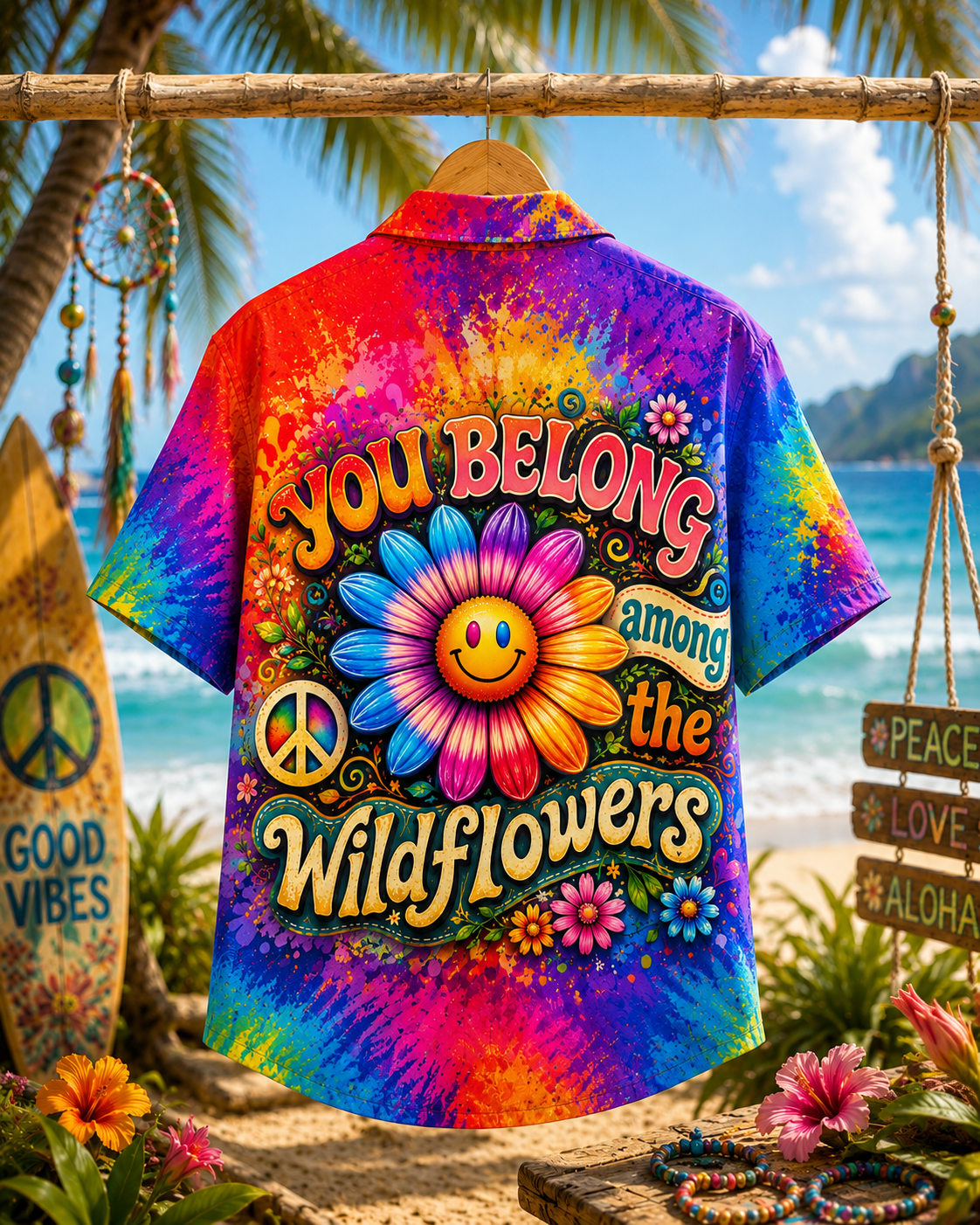 Wildflower Smile Hippie Hawaiian Shirt Back View