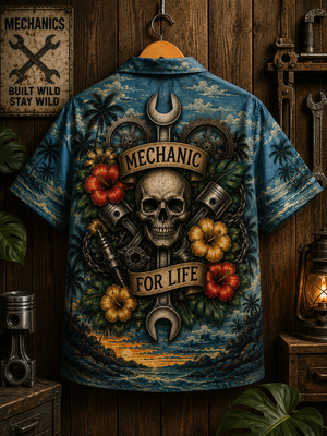 Mechanic For Life Hawaiian Shirt Back Flat Lay