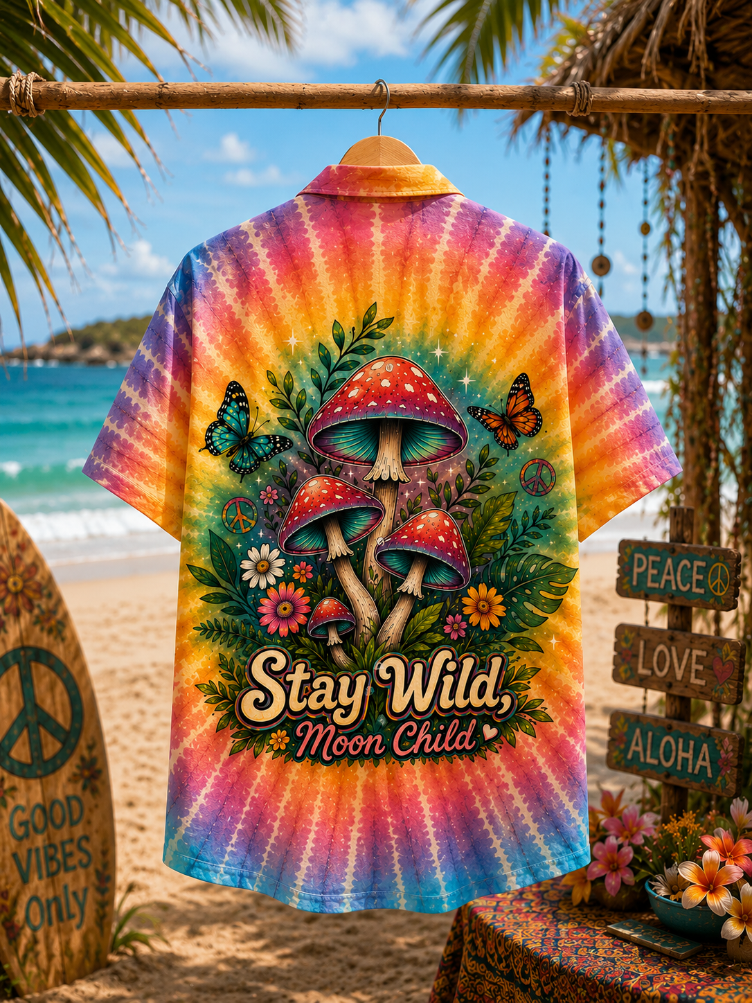 Stay Wild Moon Child Hippie Hawaiian Shirt Back View