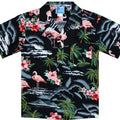 Pink Flamingo Boys Tropical Hawaiian Aloha Shirt in Black