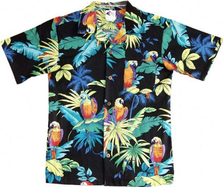 Paradise Parrots Boys Tropical Hawaiian Aloha Shirt in Black